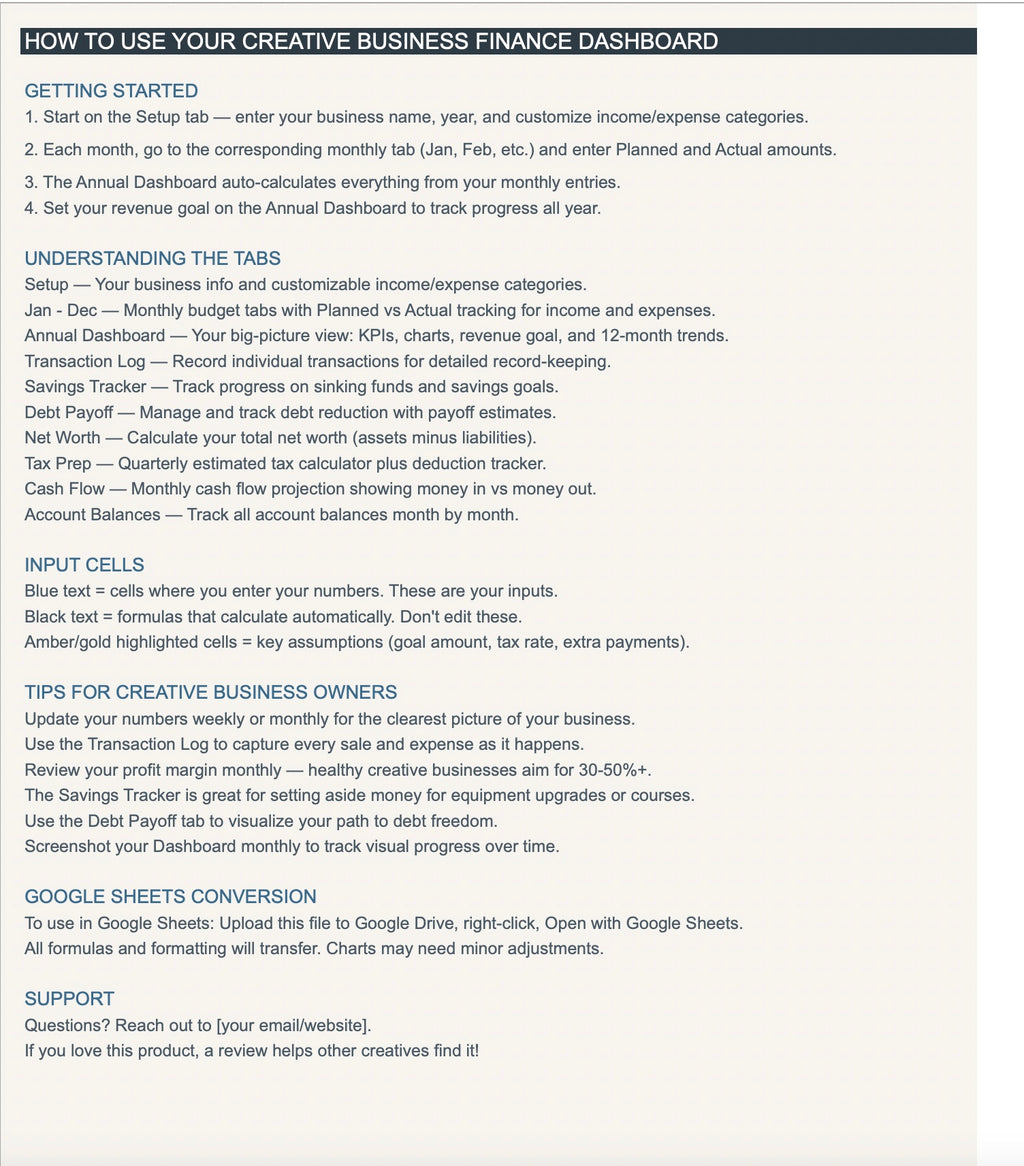 Creative Business Finance Dashboard & Annual Budget System