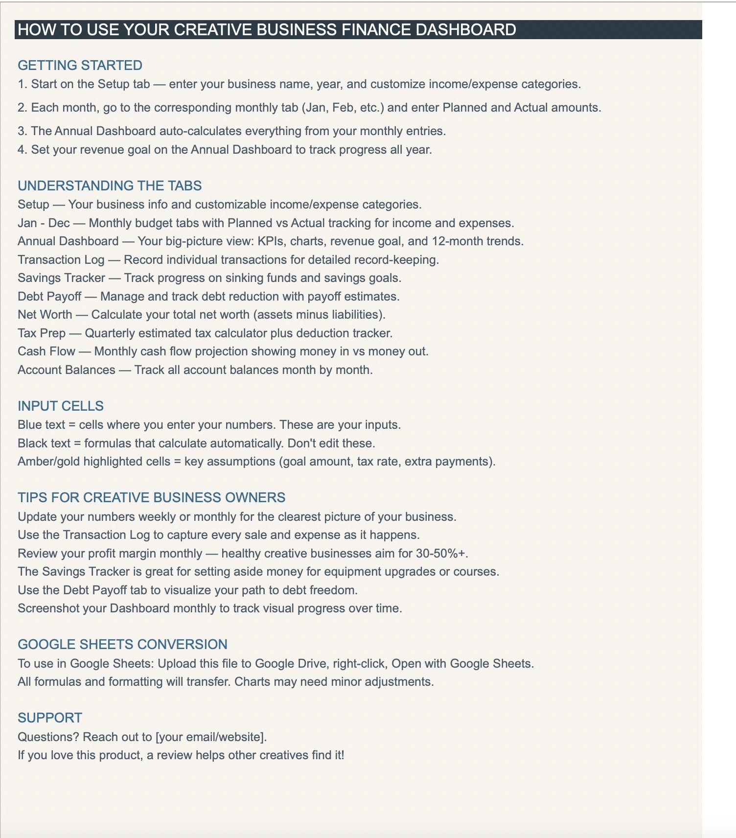 Creative Business Finance Dashboard & Annual Budget System