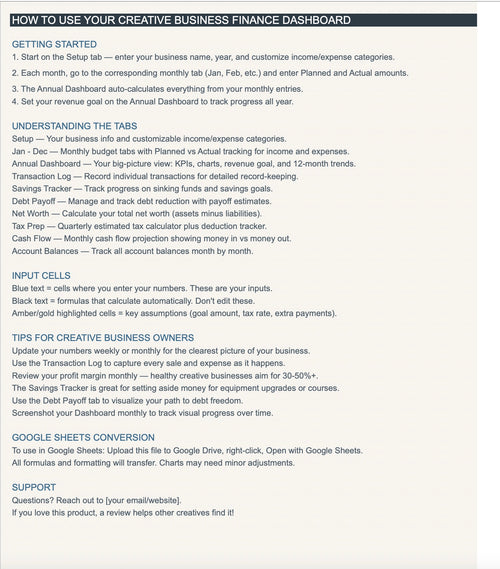 Creative Business Finance Dashboard & Annual Budget System