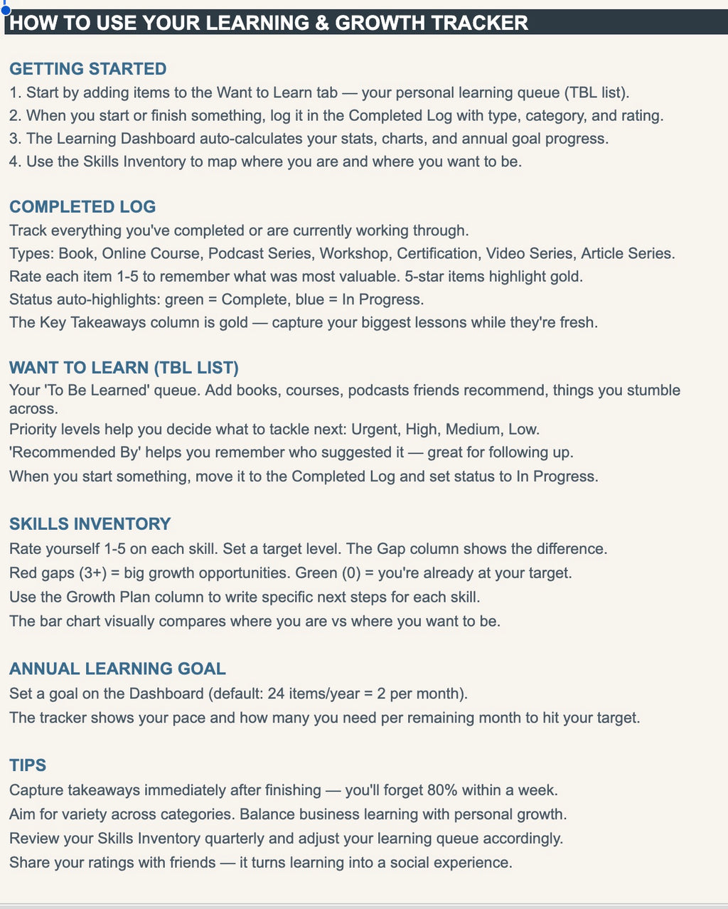 Learning & Growth Tracker