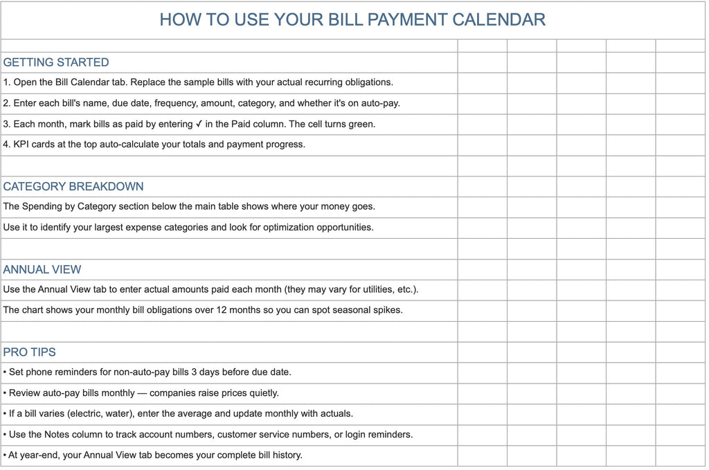 Bill Payment Calendar