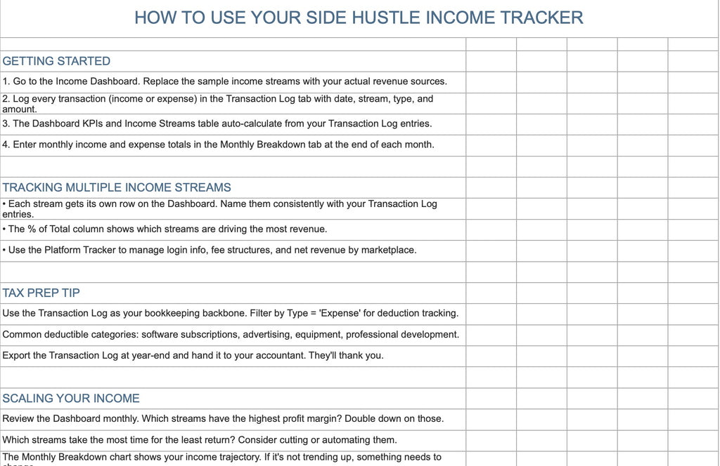 Side Hustle Income Tracker